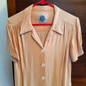 Pretty Retro Pale Pink Button Up Blouse UK Size 14